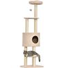 PawHut Albero Tiragraffi per Gatti a 5 livelli Multi-attività Morbido con Cuccia Palla Sospesa in Sisal Peluche Beige|Aosom