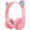 Megadream Cuffie Bluetooth per bambini, con orecchie da gatto, luce LED, per bambini, senza fili, pieghevoli, per ragazze/ragazzi di età 8+ (rosa)