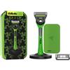 GilletteLabs RASOIO UOMO, 2 LAMETTE DA BARBA di Ricambio, Base Magnetica e Barra Integrata Elimina Impurità Pelle, Rasatura Facile, Comfort Ottimale, Razer, Custodia da Viaggio, Verde, Idea Regalo