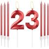 mciskin Candele rosse per il 23° compleanno, design 3D, candela numero 23 per torta con 6 candele lunghe e sottili, decorazione per torta rossa per ragazza, forniture per la decorazione del 23°