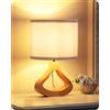 EDISHINE Lampada da Comodino LED, Base in Legno a Forma Bottiglia, Bianco | Paralume in Lino, Attacco E27 con Lampadina LED 2700 K, 34 cm, per Soggiorno e Mobile TV