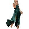 Tomwell Abiti da Cerimonia Donna Lunghi Eleganti Trasparente Pizzo Semplice Glamorous Cucitura Abito da Sera Smanicato Backless Vita Alta Spacco da Cocktail Partito Vestiti A Verde M