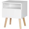 eSituro Comodino con Cassetto Camera da Letto Piccolo Moderno Cassettiera Cameretta Scompartimento Aperto Gambe in Legno Bianco 40x33,5x50cm SCD0053