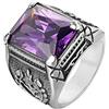 HIJONES Anello con Gemma di Pietra Viola da Uomo in Acciaio Inossidabile Gioielli Celtici Floreali retrò Argento Misura 32