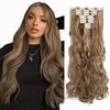 Elailite Extension Capelli Clip Mossi 8 Fasce Separate Full Head Fibre Hair Sintetici Finti Calore Resisitente Posticci Donna 60cm 140g # Sabbia Scura/Biondo Scuro