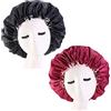 Mikihat 2 pezzi Berretto da Notte con Elastico in Seta Cuffia per Capelli Cappuccio in Raso Elastico Cuffia Notte Seta Berretto Notte Cappello Cofano Copricapo Berretto Notte Seta Largo ，Nero + Rosso
