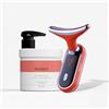 MASDERM | Confezione massaggiatore viso e collo + crema viso a radiofrequenza idratante 500 ml | rassodante antirughe | Massager galvanica facciale | Red Light Therapy Face | Trattamento professionale