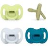 Suavinex, Ciucci Colour Essence in Silicone, 0-6 mesi, 4 Pezzi | Tettarella SX Pro in Silicone, fisiologica, piatta e flessibile, Colori Verde, Oliva, Grigio, Blu