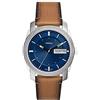 Fossil Orologio Machine da uomo, movimento al quarzo con data a tre lancette e cinturino in pelle o acciaio inossidabile, 42 mm, Blu