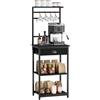 YMYNY Scaffale da Cucina, Porta-caffè in legno a 5 livelli, Scaffale per macchina del caffè, Organizzatore di 12 ganci, Cassetti in tessuto, 33 x 43 x 134,5 cm, per Soggiorno, Ufficio, Nero HBR009B