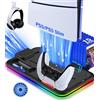 Fanxieast Enhance RGB LED PS5 Stand e stazione di raffreddamento con doppio controller di ricarica, 3 livelli regolabile PS5 Cooler, supporto per cuffie e slot di archiviazione