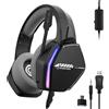 Oniverse Cuffie Gaming PS5 PS4 SWITCH compatibile con XBOX PC MAC con microfono regolabile, LED, altoparlanti da 50 mm, cuscinetti in tessuto traspirante - Cuffie da gioco stereo cablate Nebula Infinite Black