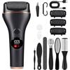 BUTBU Pedicure Elettrico Professionale Pied, Ricaricabile Set Cura del Piede, con 3 Rulli di Ricambio, con Display a LED, per Piedi Togli Calli, Professionale Esfoliante(Nero)