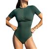 CUPSHE Costume da bagno intero da donna UPF 50+, protezione UV Rash Guard, manica corta, torsione frontale, collo a lupetto con cerniera posteriore, Verde, L