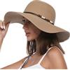 Creekstone Cappello da Sole da Donna in Paglia, Floppy Cappello da Spiaggiaa Estivo a Tesa Larga, UPF 50 UV Protezione Solare, Ripiegabile, Senza Rughe (IT, Testo, M, Kaki)