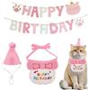 KASESSS 3 Pezzi Cappello per Compleanno Gatto Set, Cappello per Cani Compleanno, Regolabili Bandana con Striscione Happy Birthday, Decorazioni per Feste con Gatti per Cani di Piccola Taglia Gatt Rosa