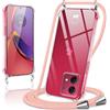 Coiwxmoi Cover per Motorola Moto G84 5G con Cordino 6,5,Trasparente Custodia con Laccio Tracolla Corda Catena Cinghia,Ultra Morbido Silicone TPU Antiurto Case, Oro Rosa