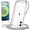 Coiwxmoi Cover per iPhone 12 Mini con Cordino 5,4,Trasparente Custodia con Laccio Tracolla Corda Catena Cinghia,Ultra Morbido Silicone TPU Antiurto Case per iPhone 12 Mini, Grigio Chiaro