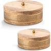 DRW Set di 2 scatole rotonde in legno e metallo dorato 20 x 20 x 8 cm e 15 x 15 x 8 cm