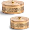 DRW Set di 2 scatole rotonde in legno e metallo dorato 20 x 20 x 8 cm e 15 x 15 x 8 cm