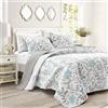 Lush Decor Aprile - Set copripiumino reversibile, 3 pezzi, poliestere, blu e grigio, per letto matrimoniale/queen size