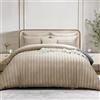 Simply Amelia Set di copripiumino per letto matrimoniale, in microfibra spazzolata di alta qualità, a righe satinate, con federe, ipoallergenico ultra morbido in microfibra (beige, 200 x 200 cm)