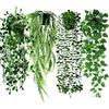 Roqueen 4 Pezzi Piante Artificiali Cadenti per Scaffale, Vite Finta di Eucalipto in Vaso, Vite Mandala, Felce di Boston, Pothos in Pentola per Casa Camera Parete Scaffale Interno Esterni Decorazi