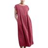 Generic Abito da donna in cotone e lino, con maniche ad aletta, stile vintage, estivo, casual, ampio, per spiaggia, vacanze, prendisole, taglie forti, vino, 5XL