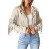 Generico Giacca Denim Senza Maniche Giacca da Motociclista in Finta Pelle Scamosciata con Frange Tinta Unita Donna Giacca Donna Primavera (Beige, L)
