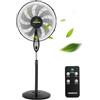 Aigostar Ventilatore a Piantana con Telecomando, 60W Silenzioso Potente, 9 Pale, Timer 7.5H, 3 Velocità & 3 Modalità (Normale/Naturale/Sleep), Altezza Regolabile 102-120cm, Oscillazione 80°, Nero