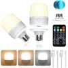 LUTW Lampadine Ricaricabile USB E27, 7W Lampadina a Batteria con Telecomando, Lampadina LED E27 Dimmerabile con Base Magnetica e Timer, 3 Colori e 4Llivelli di Luminosità, Non Cablate, 2 Pezzi