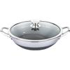 4BIG.fun Padella Wok in acciaio inox Ø 32 cm con coperchio in vetro, wok asiatico adatto a tutti i piani cottura, a induzione, struttura a nido d'ape con rivestimento antiaderente