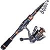 PLUSINNO Canna da pesca e mulinello Combo, Bronze Warrior Toray 24 Ton Carbon Matrix telescopica canna da pesca, 12+1 cuscinetti schermati in acciaio inox BB Spinning Reel, attrezzatura da pesca
