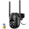PEEIPM 4G LTE Telecamera Esterno con Sim: 2K HD Videocamera Sorveglianza Esterno - 360° PTZ Telecamere Visione Notturna Colori 24/7 Allarme Casa IP65(Cablato)