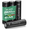 KAMCY Batterie Ricaricabili AA, 2800 mAh NiMH, Pile Ricaricabile Stilo AA, 1500 ricariche, ad alta capacità, pre-caricate, confezione da 4