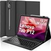 IVEOPPE Tastiera per Lenovo Tab P12 12.7 2023, Cover per Lenovo Tab P12 con Tastiera, Custodia Cover Tastiera Layout Italiano Rimovibile Bluetooth per Lenovo Tab P12 12.7 Pollici 2023 TB370FU, Nero