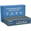 YuanLey 6 Port PoE Switch with 4 Port PoE+, 802.3af/at 78W Built-in Power, Fanless Metal Unmanaged Plug & Play