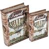 DRW Set di 2 scatole libro in legno dm con specchio e interno in velluto naturale e verde 30x20x7cm e 24x16x5cm