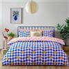 furn. Antares Set Copripiumino - Reversibile Scacchiera Solare Facile Manutenzione Miscela Di Cotone Biancheria Da Letto (Multicolore - Super King - 260x220cm)