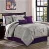 Chezmoi Collection Miki - Set di biancheria da letto, 7 pezzi, lussuoso, motivo floreale, colore: Viola/Grigio con fiori di ciliegio ricamati, misura