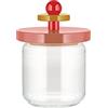 Alessi ES16/75 2 Mr. Sottsass I Suppose Barattolo Ermetico di Design in Vetro con Coperchio in Legno di Faggio, Rosa, Rosso e Giallo