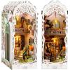 CSYY DIY Book Nook Kit, Casa Delle Bambole Fai da te Booknook Kit Casa in Miniature con Luce Led Legno Book Scaffale Inserto Decorazione Regalo Creativo per Adolescent (Giardino)