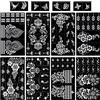 HOWAF 9 Fogli Stencil Tatuaggio Temporaneo, Tatuaggi Temporanei Stencil Riutilizzabili tencil Tatuaggio Glitter Corpo Tatuaggio Stencil per Donne Mani Dita Bambini Adulti Henna Templates