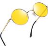 Joopin Occhiali da Sole Rotondi da Donna Uomo Guida Notturna Polarizzati Protezione UV400 Vintage Tondi Gialli Visione Notturna Occhiali (Lenti Gialle)