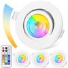 GeyouLux Faretti da Incasso LED Dimmerabili RGB, Faretti a 230V 68mm in Alluminio, IP44 5W 3CCT Plafoniere Orientabili a 38°+ 45°, Faretti da Incasso Bianchi con Telecomando IR per Bagno, 4 Pezzi