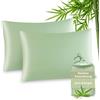 ATsense Set di 2 federe in fibra di bambù, 40 x 60 cm, anallergiche, in raso, morbide come la seta, per capelli e pelle, verde salvia