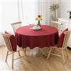 oxiang Cotone Lino Tinta Unita Tovaglie Rotonde Antimacchia Ristorante Tovaglia,140cm,rosso