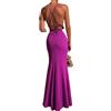 Generico Abito Lungo Donna Scollo Morbido Spacco Alto Schiena Scoperta Elegante Viola/Taglia Unica
