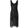 Generic Abito anni '20 con scollo a V con paillettes e frange abito Gatsby Flapper abiti da cocktail vintage con paillettes nappe gonna grande abito da ballo elegante abito da sera da donna retrò formale