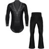 Alvivi Uomo Completo da Ballo Body Danza Classica con Strass Camicia da Ballo Latino in Raso e Pantaloni a Zampa Leotard da Ginnastica Samba Rumba Dancewear Nero M
